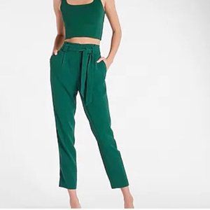 Express Pull On Ankle Mid Rise Pants with Removable Tie in Green XS